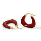 D'Joy - Red Jade Beads Hoop Earring with Clasp in Yellow Gold Plated Sterling Silver 30.00 Ct._8773589_2