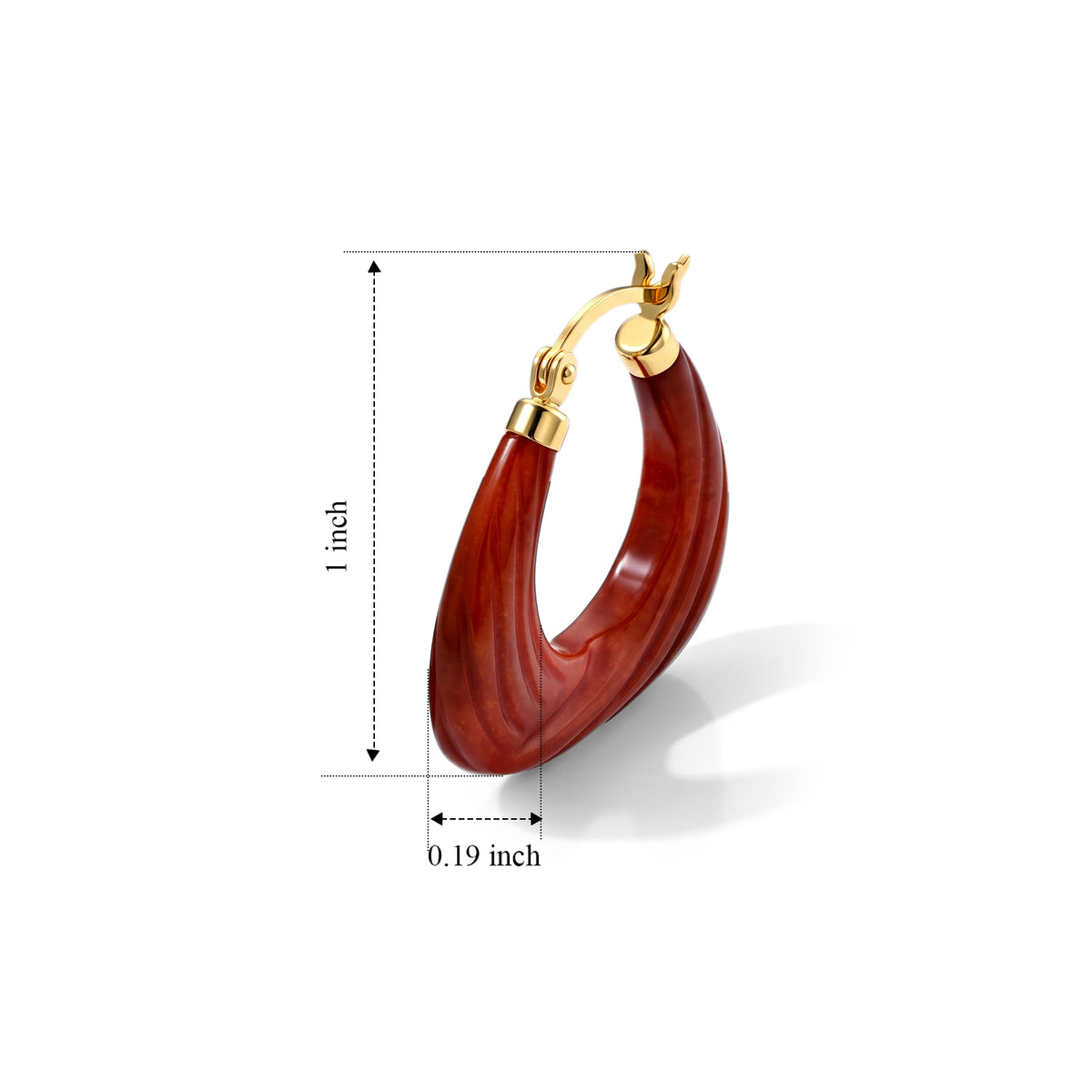 D'Joy - Red Jade Beads Hoop Earring with Clasp in Yellow Gold Plated Sterling Silver 30.00 Ct. 8773589 3