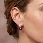 D'Joy - Red Jade Beads & Mother Of Pearl Flower Earring with Push Back in Yellow Gold Plated Sterling Silver 30.00 Ct._8773591_1