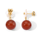 D'Joy - Red Jade Beads & Mother Of Pearl Flower Earring with Push Back in Yellow Gold Plated Sterling Silver 30.00 Ct._8773591_2
