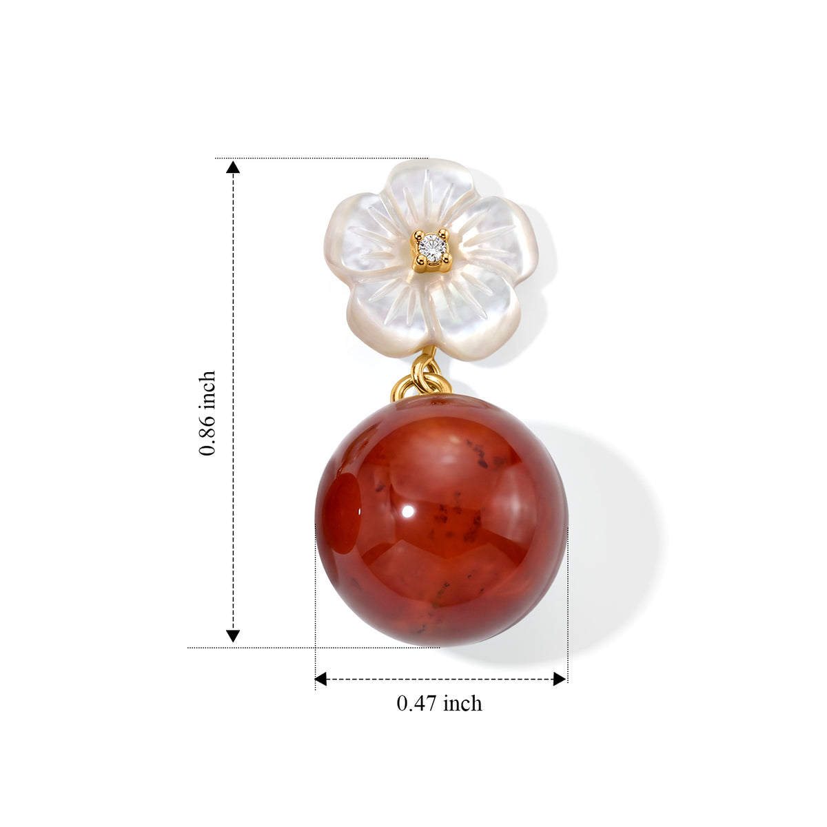D'Joy - Red Jade Beads &amp; Mother Of Pearl Flower Earring with Push Back in Yellow Gold Plated Sterling Silver 30.00 Ct. 8773591 3