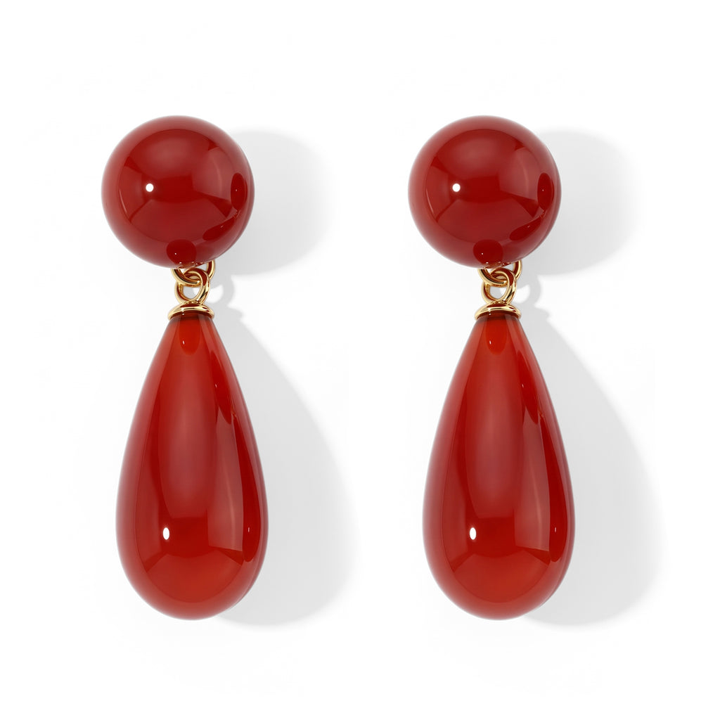 D'Joy - Red Jade Beads Earring with Push Post in Yellow Gold Plated Sterling Silver 40.00 Ct._8773593