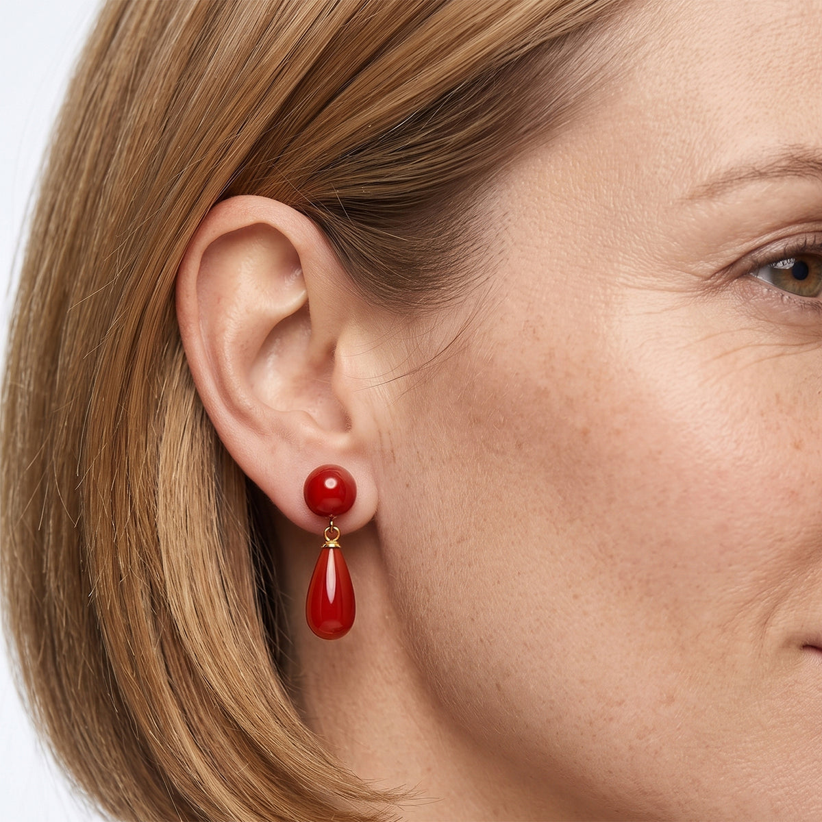 D'Joy - Red Jade Beads Earring with Push Post in Yellow Gold Plated Sterling Silver 40.00 Ct. 8773593 1