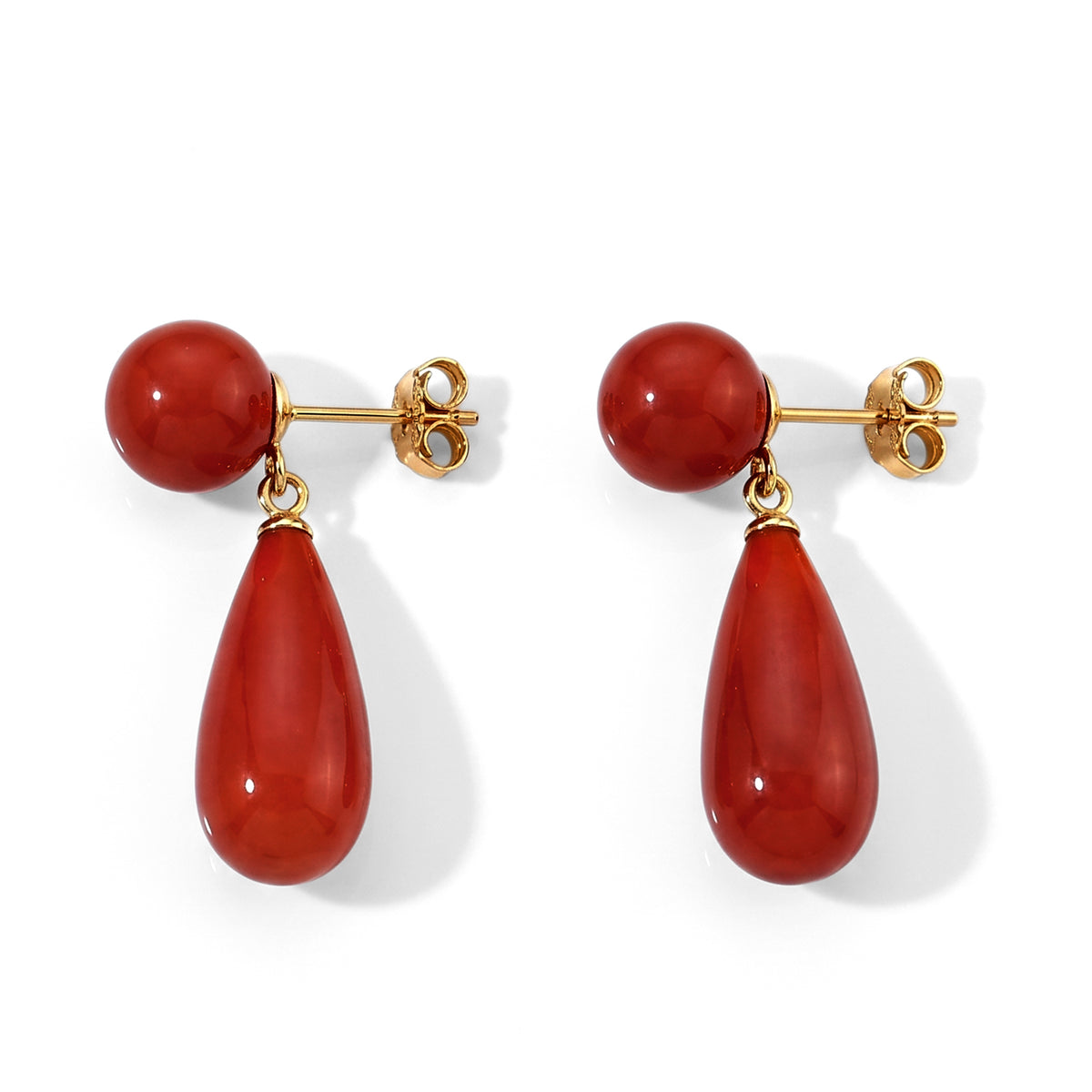 D'Joy - Red Jade Beads Earring with Push Post in Yellow Gold Plated Sterling Silver 40.00 Ct. 8773593 2