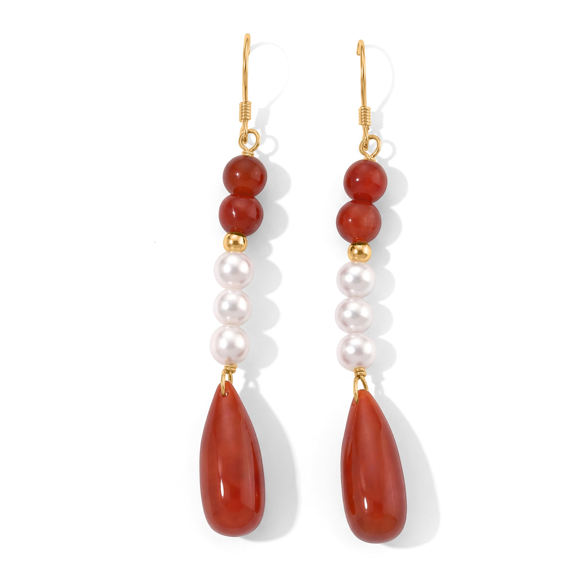 D'Joy - Red Jade &amp; White Baroque Pearl Dangling Earring with Push Post in Yellow Gold Plated Sterling Silver 50.00 Ct. 8773596 0