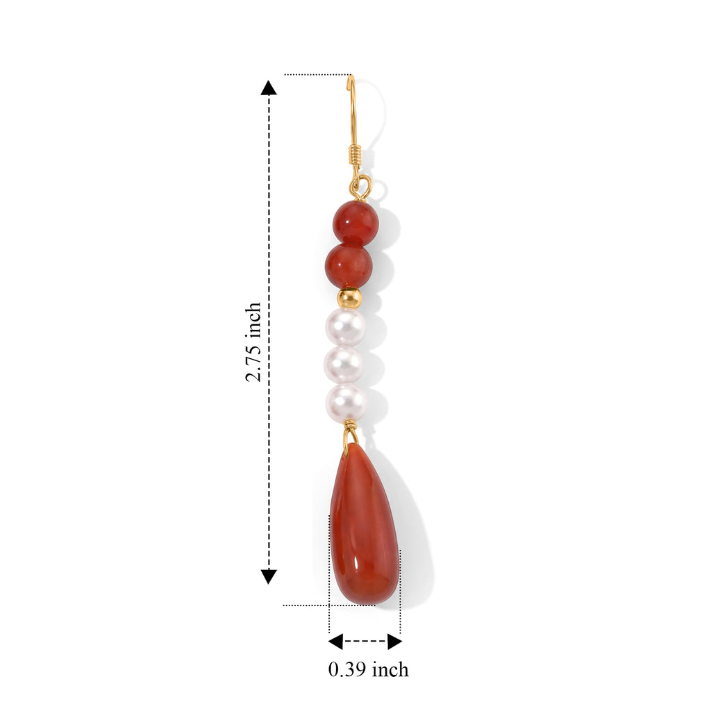 D'Joy - Red Jade & White Baroque Pearl Dangling Earring with Push Post in Yellow Gold Plated Sterling Silver 50.00 Ct._8773596_3