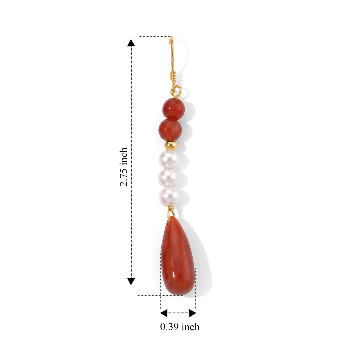 D'Joy - Red Jade &amp; White Baroque Pearl Dangling Earring with Push Post in Yellow Gold Plated Sterling Silver 50.00 Ct. 8773596 3