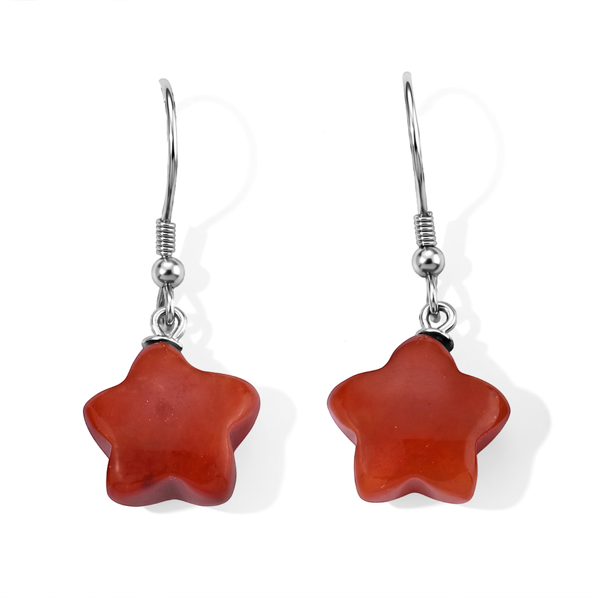 D'Joy - Red Jade Star Earring with Hook in Rhodium Overlay Sterling Silver 10.00 Ct. 8773614 0