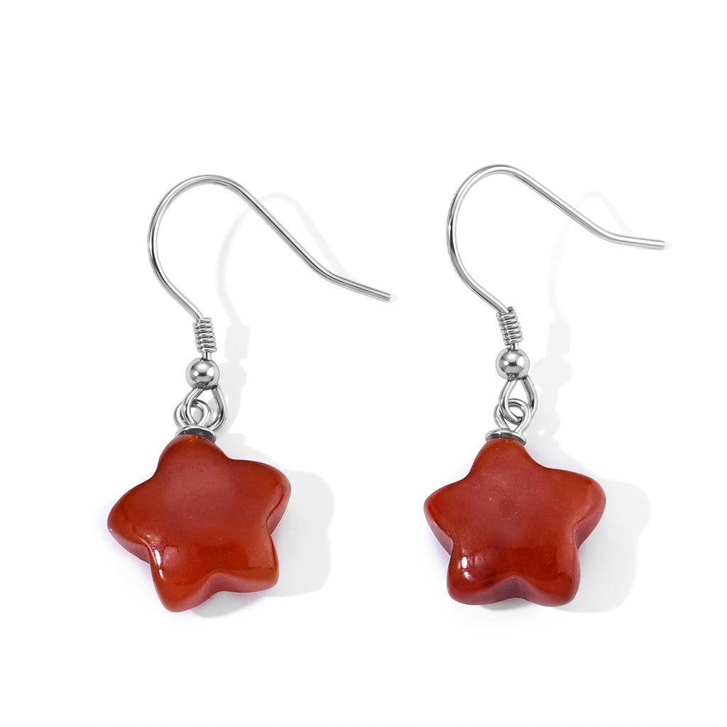 D'Joy - Red Jade Star Earring with Hook in Rhodium Overlay Sterling Silver 10.00 Ct._8773614_2