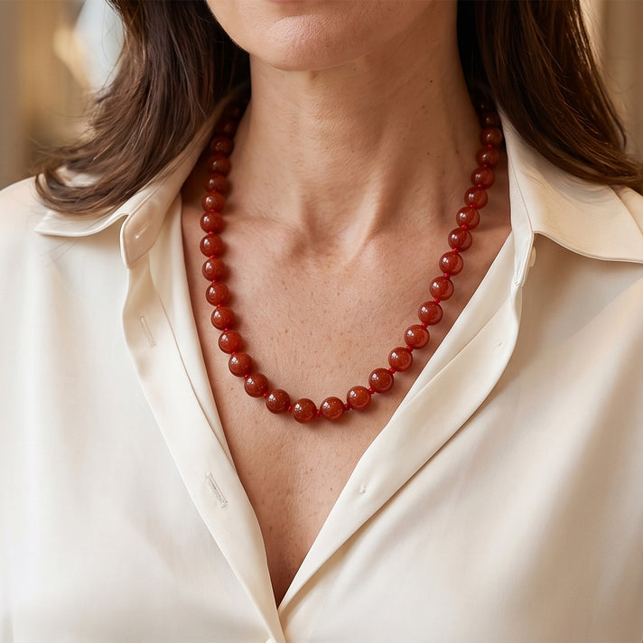 D'Joy - Red Jade Beads Necklace (Size - 20) with Magnetic Clasp in Yellow Gold Plated Sterling Silver 500.00 Ct. 8773636 2