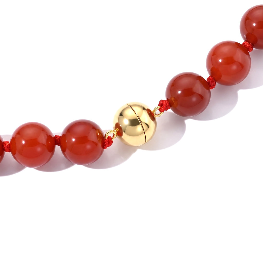 D'Joy - Red Jade Beads Necklace (Size - 20) with Magnetic Clasp in Yellow Gold Plated Sterling Silver 500.00 Ct._8773636_3