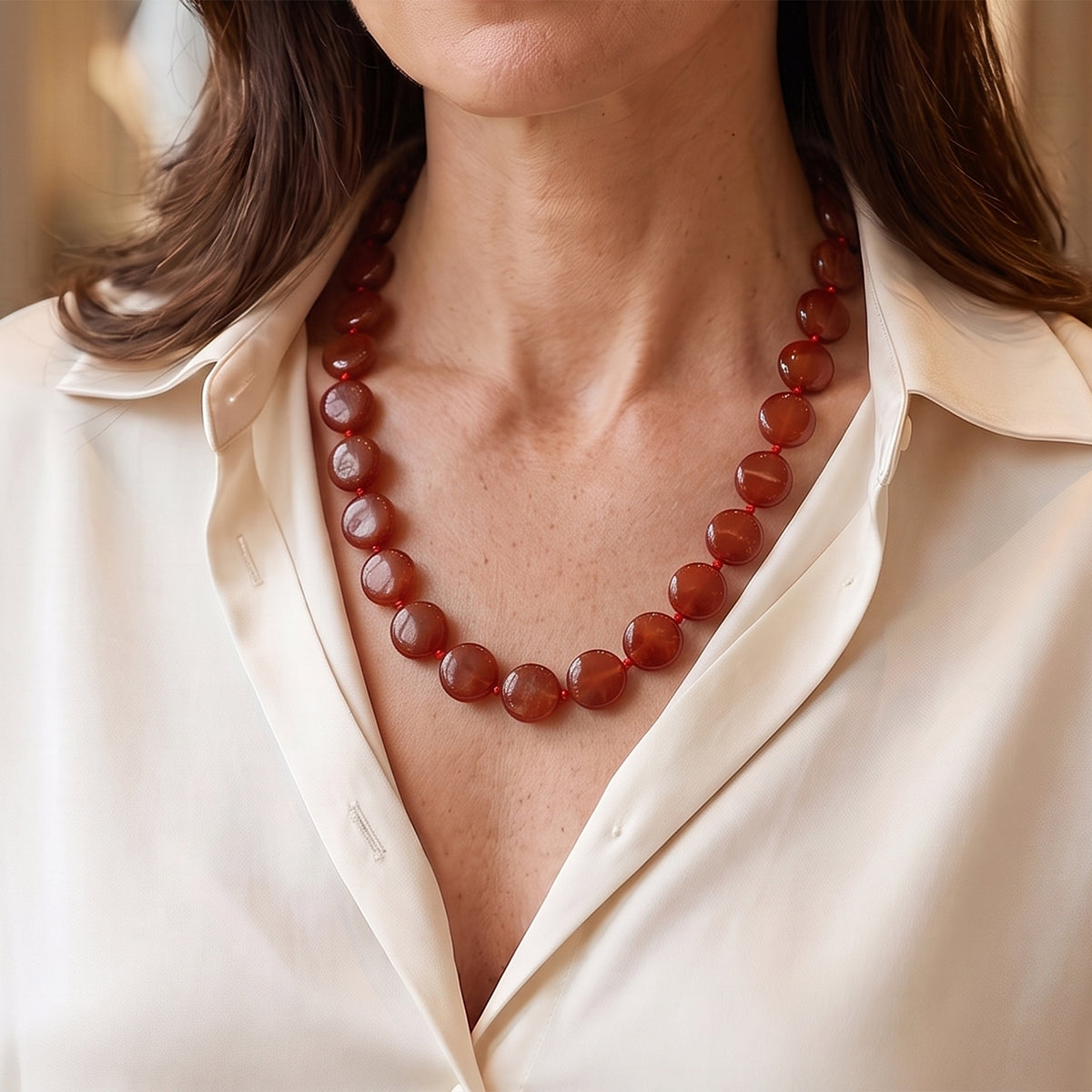 D'Joy - Red Jade Beads Necklace (Size - 20) with Magnetic Clasp in Yellow Gold Plated Sterling Silver 250.00 Ct. 8773639 1