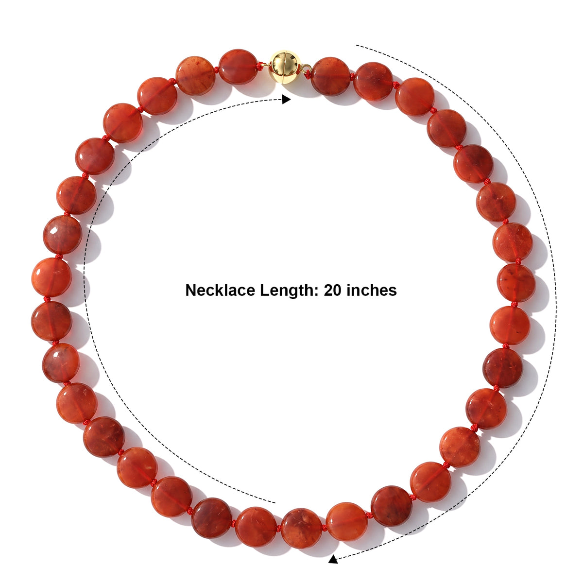 D'Joy - Red Jade Beads Necklace (Size - 20) with Magnetic Clasp in Yellow Gold Plated Sterling Silver 250.00 Ct. 8773639 4