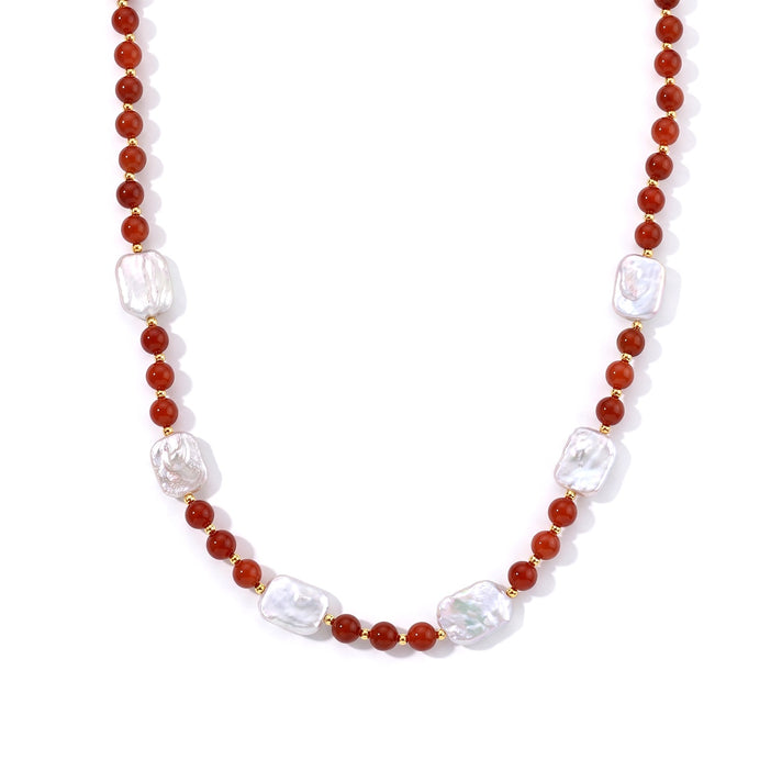 D'Joy - Red Jade &amp; White Keshi Pearl Adjustable Beads Necklace (Size - 20+2 Ext) in Yellow Gold Plated Sterling Silver 208.00 Ct. 8773652 1