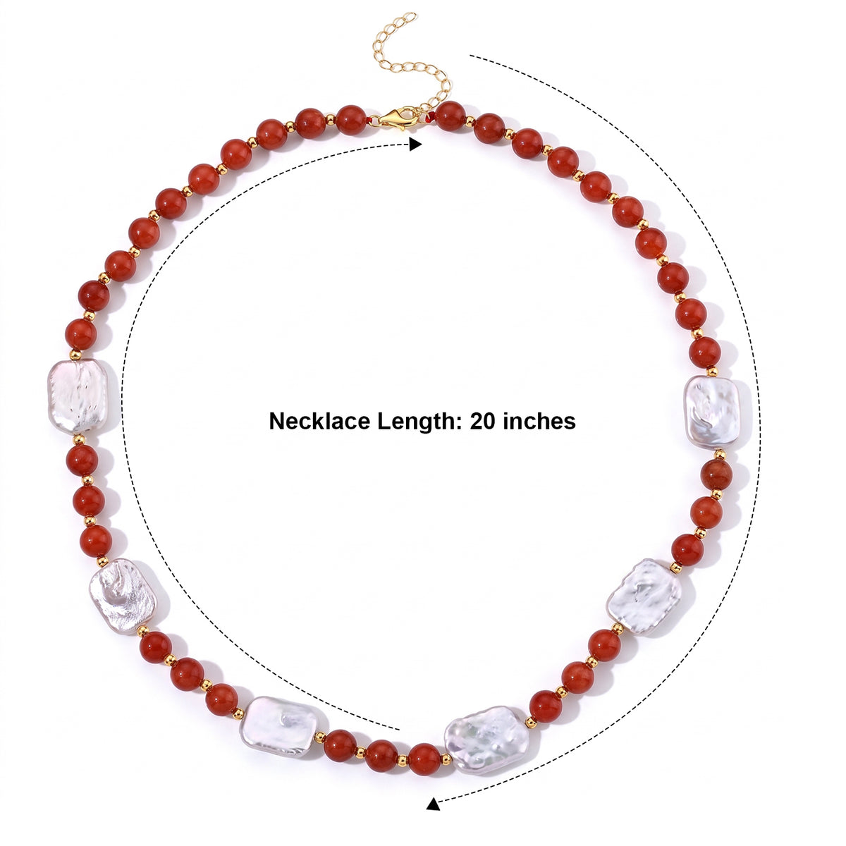 D'Joy - Red Jade &amp; White Keshi Pearl Adjustable Beads Necklace (Size - 20-2 Ext) in Yellow Gold Plated Sterling Silver 208.00 Ct. 8773652 4