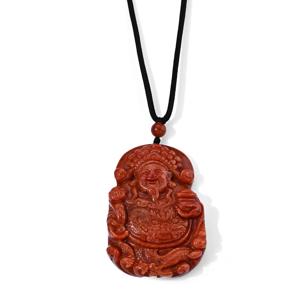Red Jade Buddha Necklace with Cotton Thread (Size - 28, Adjustable) 205.00 Ct._8773653
