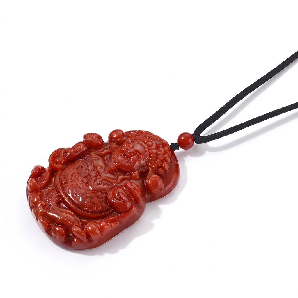 Red Jade Buddha Necklace with Cotton Thread (Size - 28, Adjustable) 205.00 Ct._8773653_2