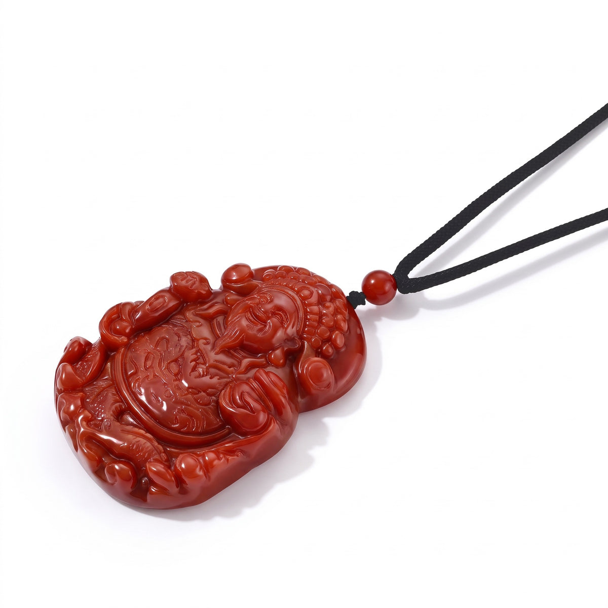 Red Jade Buddha Necklace with Cotton Thread (Size - 28, Adjustable) 205.00 Ct. 8773653 2