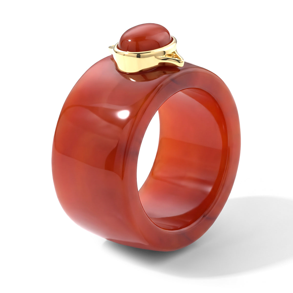D'Joy - Red Jade &amp; Moissanite Band Ring in Yellow Gold Plated Sterling Silver 45.00 Ct. 8773669 2