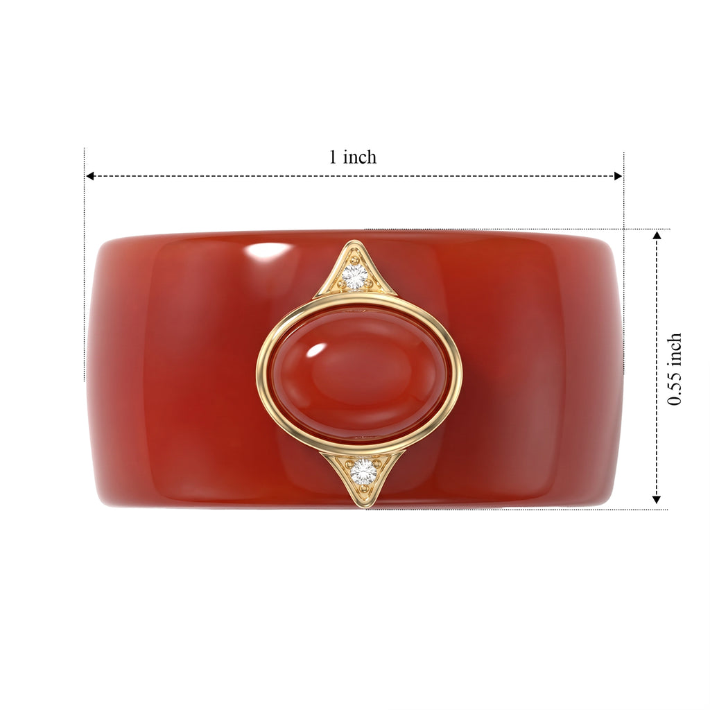 D'Joy - Red Jade & Moissanite Band Ring in Yellow Gold Plated Sterling Silver 45.00 Ct._8773669_5