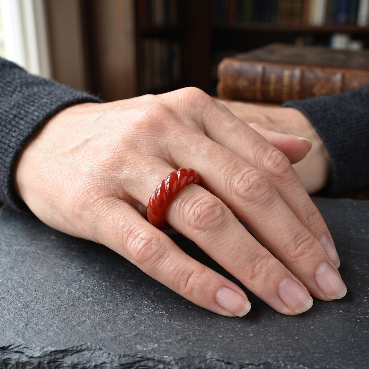Red Jade Twisted Band Ring 30.00 Ct. 8773879 1