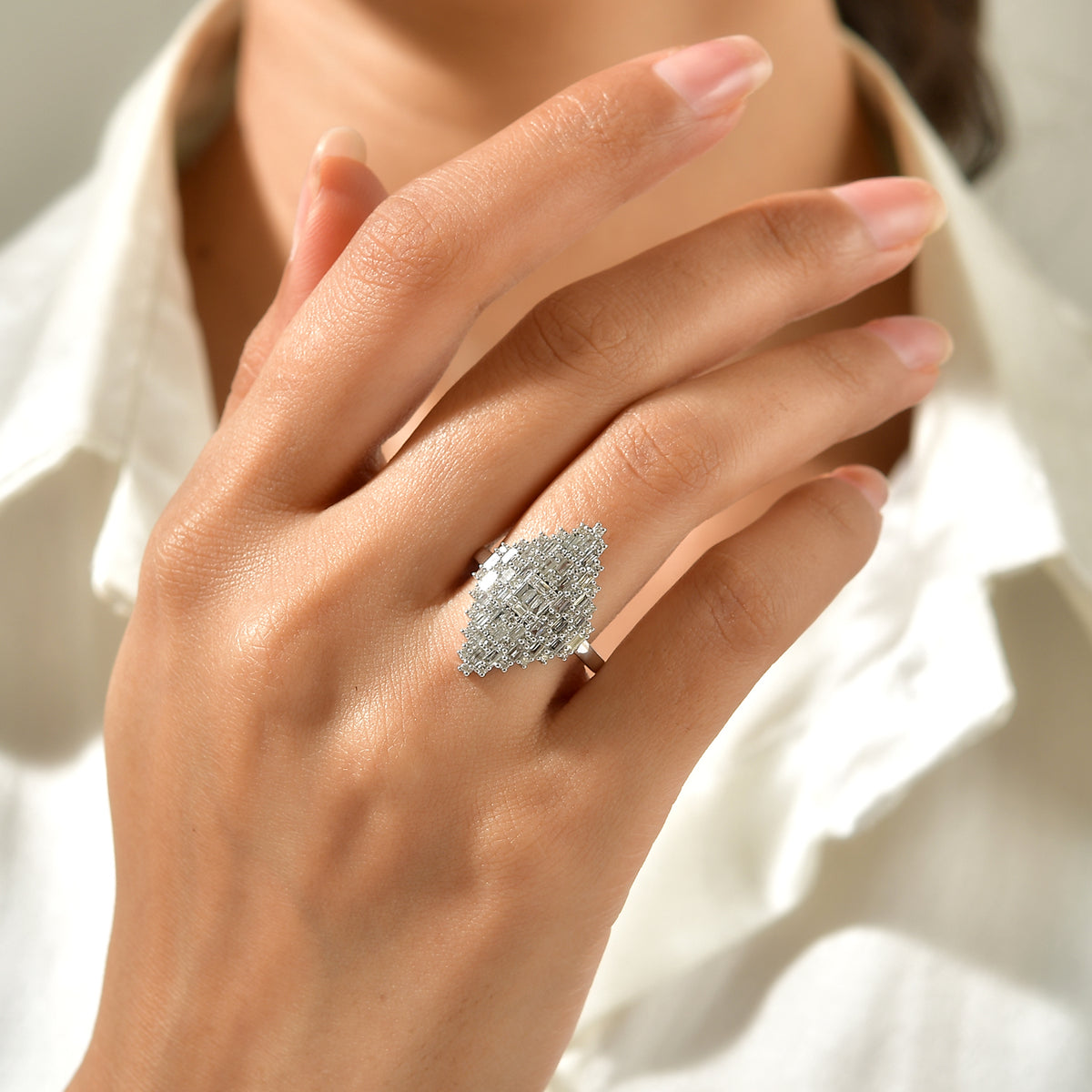 Luxuriant Lab Grown Diamond Cluster Ring in Rhodium OverlaySterling Silver  1.338  Ct. 8774010 1