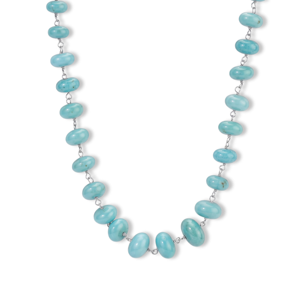 D'Joy - Sonoran Turquoise Necklace (Size - 20) with Lobster Clasp in Rhodium Overlay Sterling Silver 65.00 Ct. 8774283 0