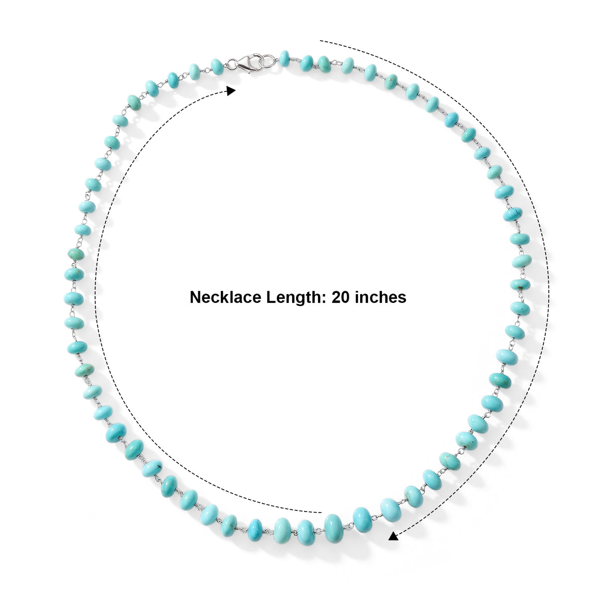 D'Joy - Sonoran Turquoise Necklace (Size - 20) with Lobster Clasp in Rhodium Overlay Sterling Silver 65.00 Ct. 8774283 2