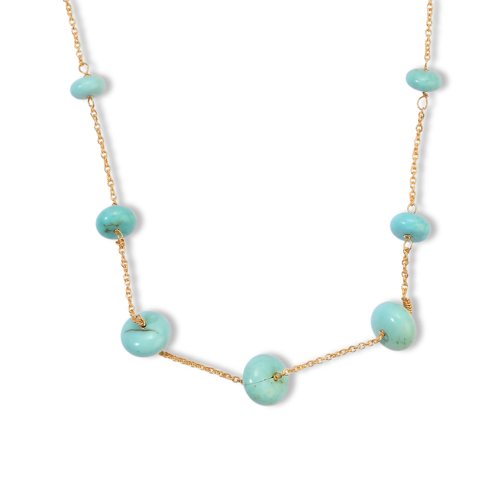 D'Joy - Sonoran Turquoise Necklace (Size - 22) in Yellow Gold Plated Sterling Silver 35.00 Ct._8774286
