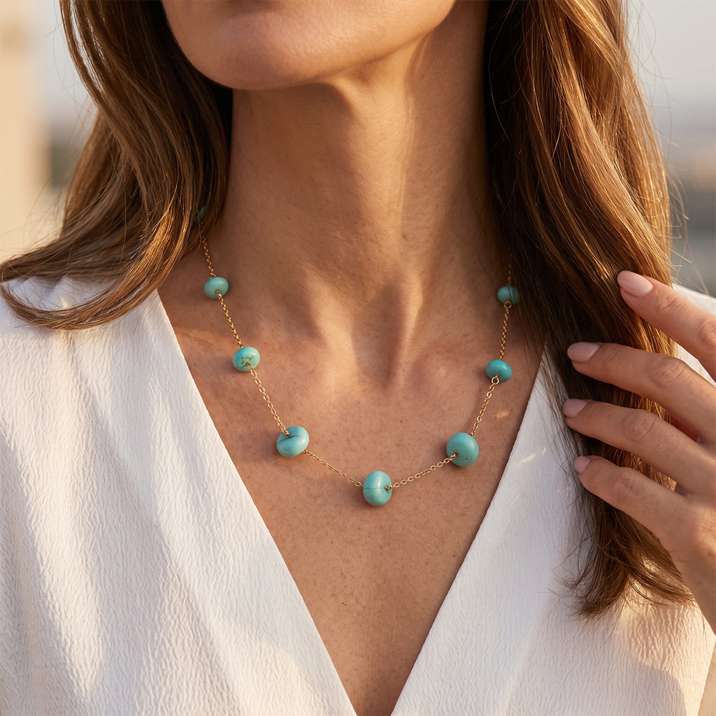 D'Joy - Sonoran Turquoise Necklace (Size - 22) in Yellow Gold Plated Sterling Silver 35.00 Ct._8774286_1