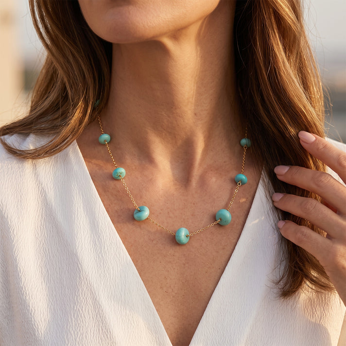 D'Joy - Sonoran Turquoise Necklace (Size - 22) in Yellow Gold Plated Sterling Silver 35.00 Ct. 8774286 2