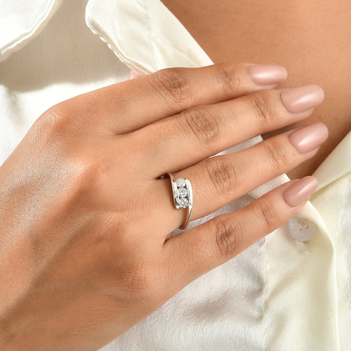 Luxuriant - Lab Grown Diamond (SI/G-H) Ring in Rhodium Overlay Sterling Silver 0.50 Ct. 8774400 2