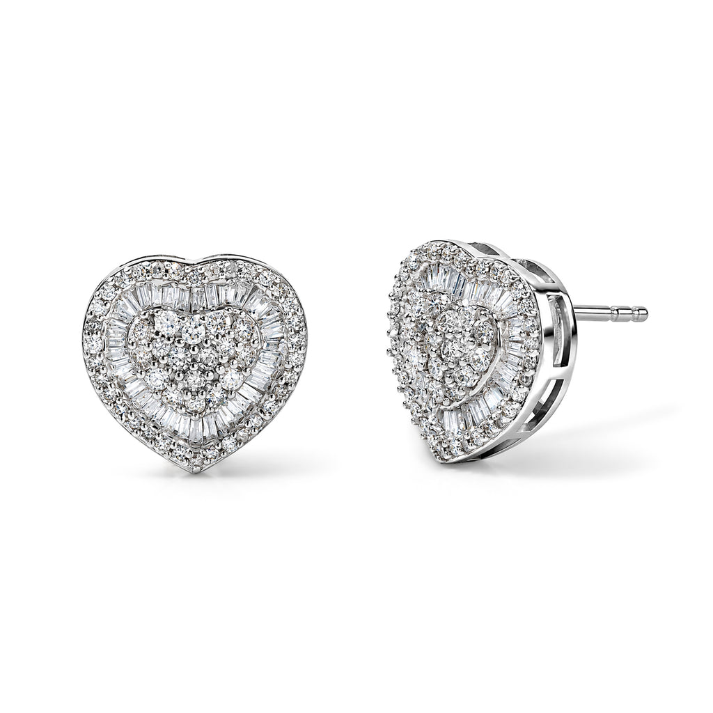 GP - Natural White Diamond & Blue Sapphire Cluster Earring with Push Post in Rhodium Overlay Sterling Silver 1.00 Ct._8774471