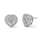 GP - Natural White Diamond & Blue Sapphire Cluster Earring with Push Post in Rhodium Overlay Sterling Silver 1.00 Ct._8774471