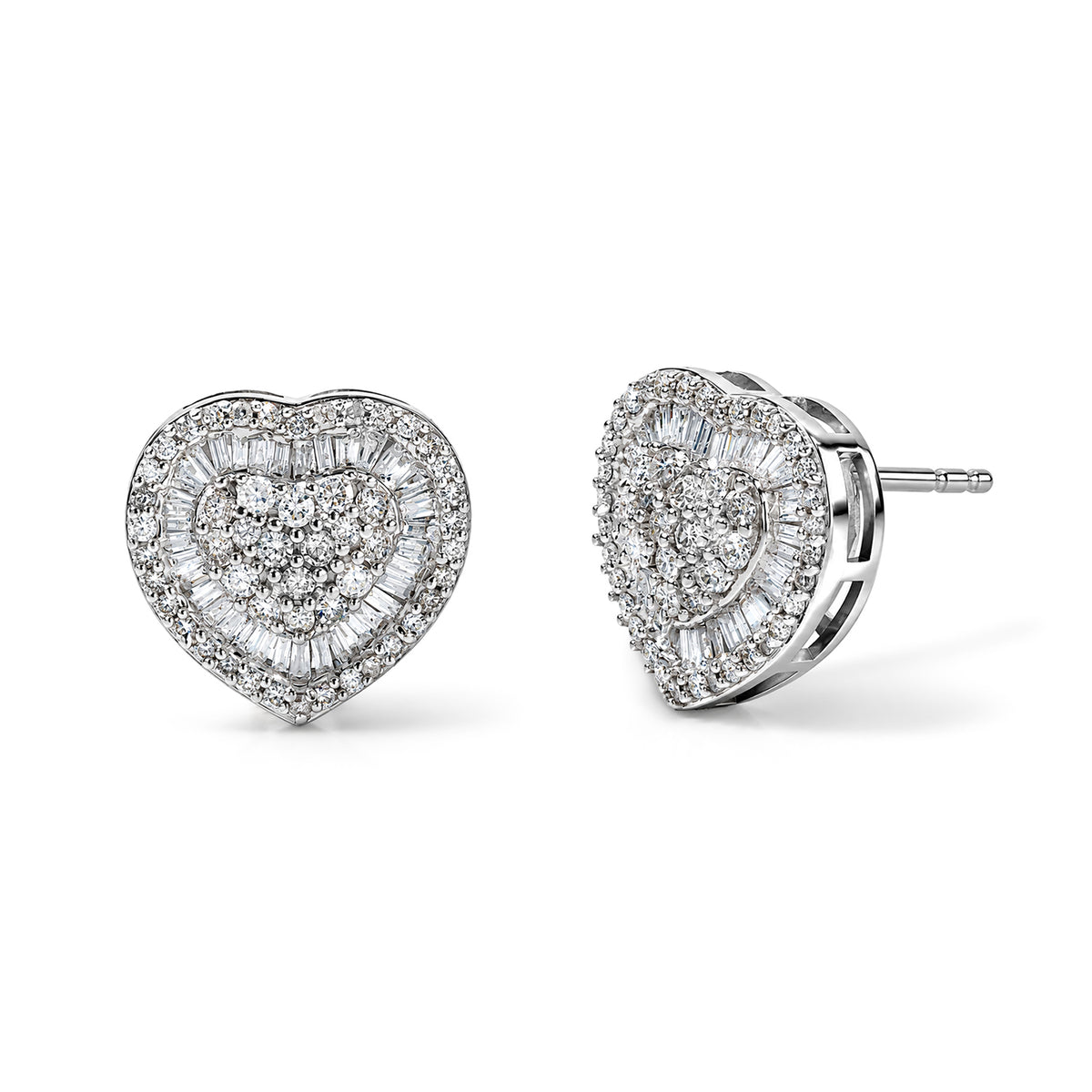 GP - Natural White Diamond &amp; Blue Sapphire Cluster Earring with Push Post in Rhodium Overlay Sterling Silver 1.00 Ct. 8774471 0