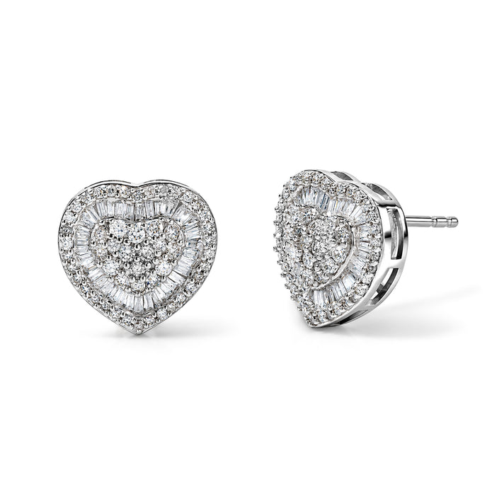 GP - Natural White Diamond &amp; Blue Sapphire Cluster Heart Earring with Push Post in Rhodium Overlay Sterling Silver 1.00 Ct. 8774471 1