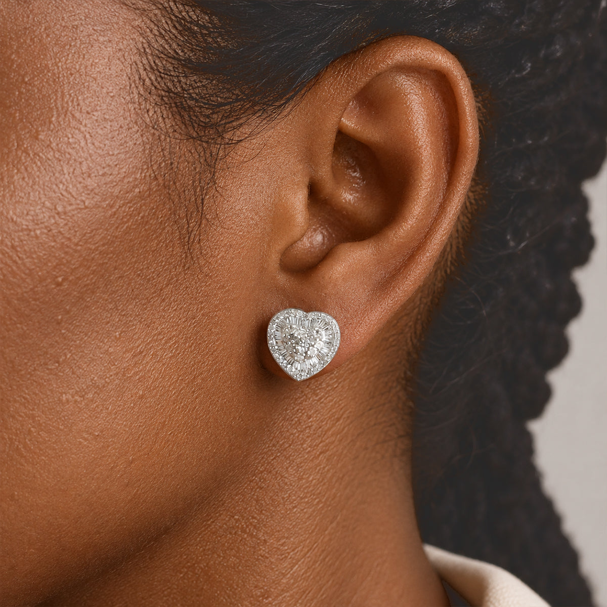 GP - Natural White Diamond &amp; Blue Sapphire Cluster Earring with Push Post in Rhodium Overlay Sterling Silver 1.00 Ct. 8774471 2