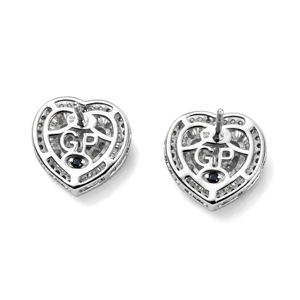 GP - Natural White Diamond & Blue Sapphire Cluster Earring with Push Post in Rhodium Overlay Sterling Silver 1.00 Ct._8774471_5
