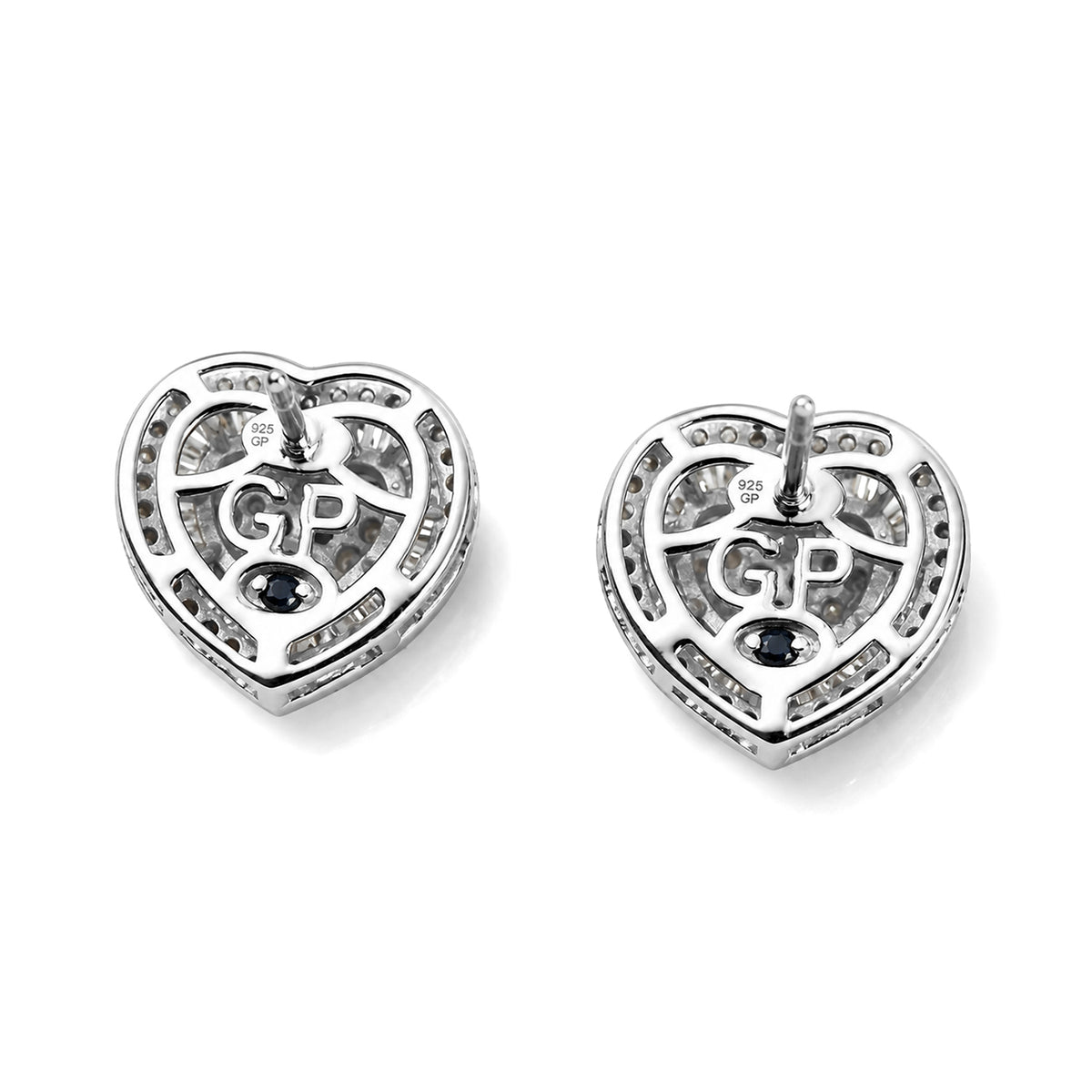 GP - Natural White Diamond &amp; Blue Sapphire Cluster Earring with Push Post in Rhodium Overlay Sterling Silver 1.00 Ct. 8774471 5