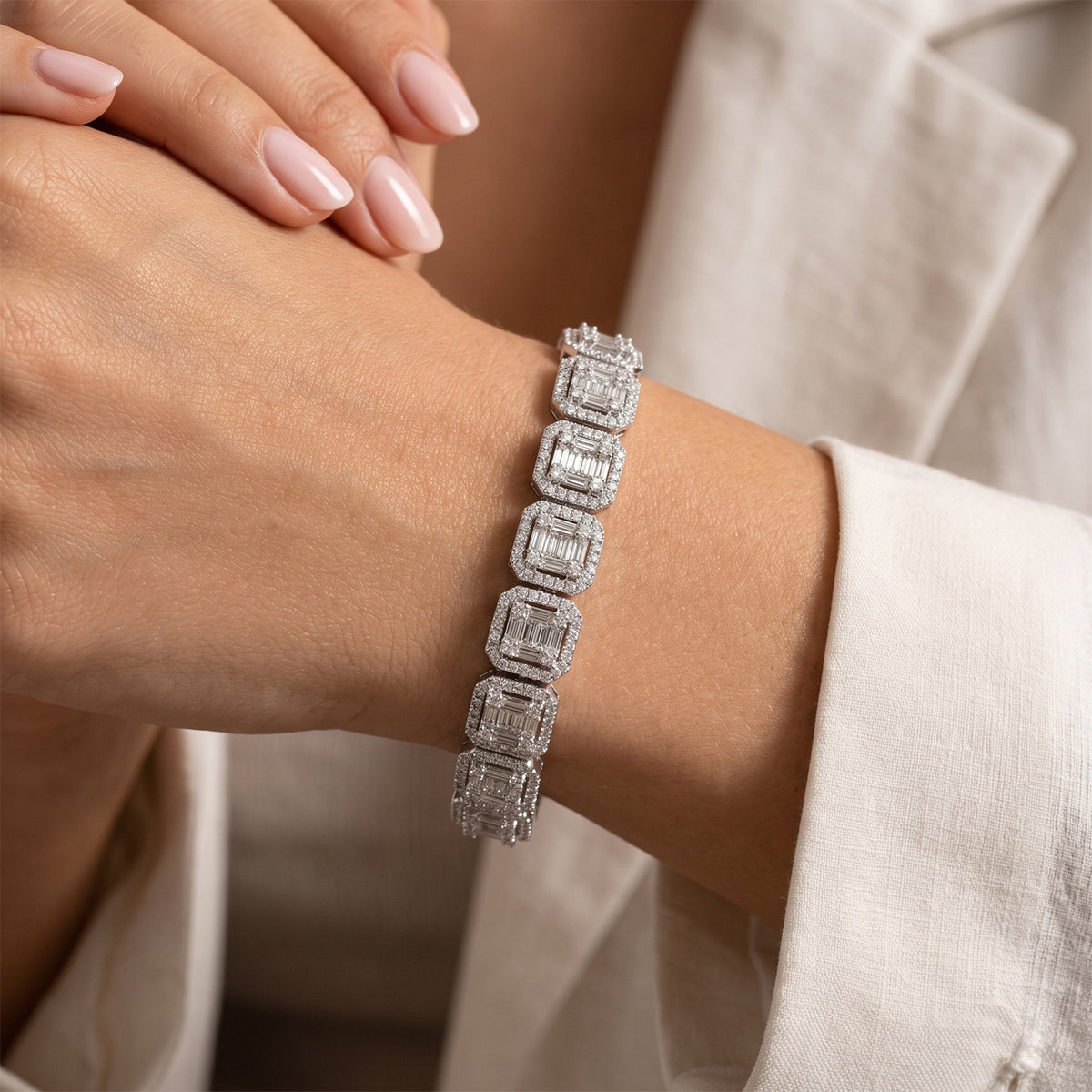 Luxuriant - SGL Certified Lab Grown Diamond (SI-G-H) Bracelet (Size - 7.5) in Rhodium Overlay Sterling Silver 5.00 Ct, Silver Wt. 18.00 Gms 8774718 2