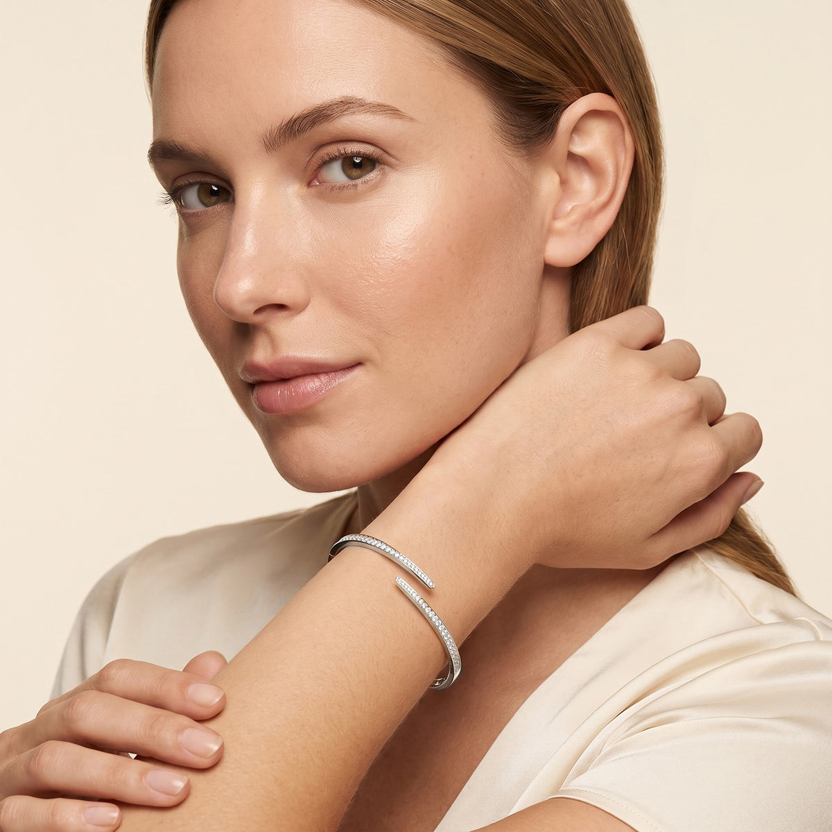 Luxuriant Lab Grown Diamond Bangle in Rhodium OverlaySterling Silver, Silver Wt.12 Gms  1.470  Ct. 8774836 1