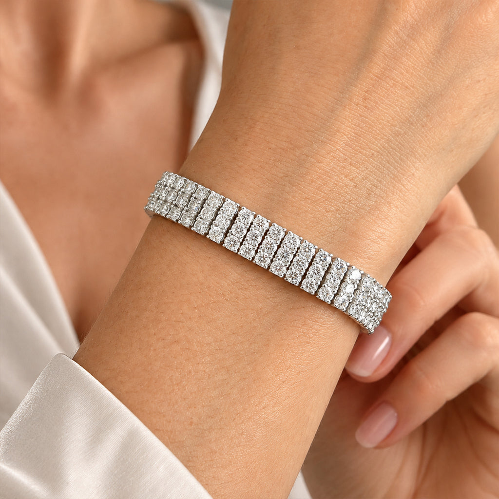 D'joy Moissanite Cluster Bracelet (Size - 7.5) in Rhodium OverlaySterling Silver, Silver Wt.23 Gms  16.686  Ct._8775032_2