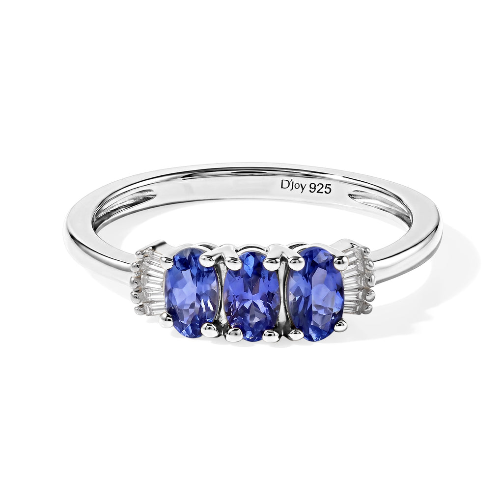 D'Joy - AAA Tanzanite & Natural White Diamond Ring in Platinum Overlay Sterling Silver 0.80 Ct._8775074
