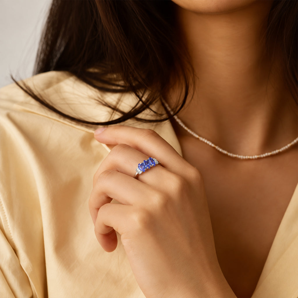 D'Joy - AAA Tanzanite & Natural White Diamond Ring in Platinum Overlay Sterling Silver 0.80 Ct._8775074_1