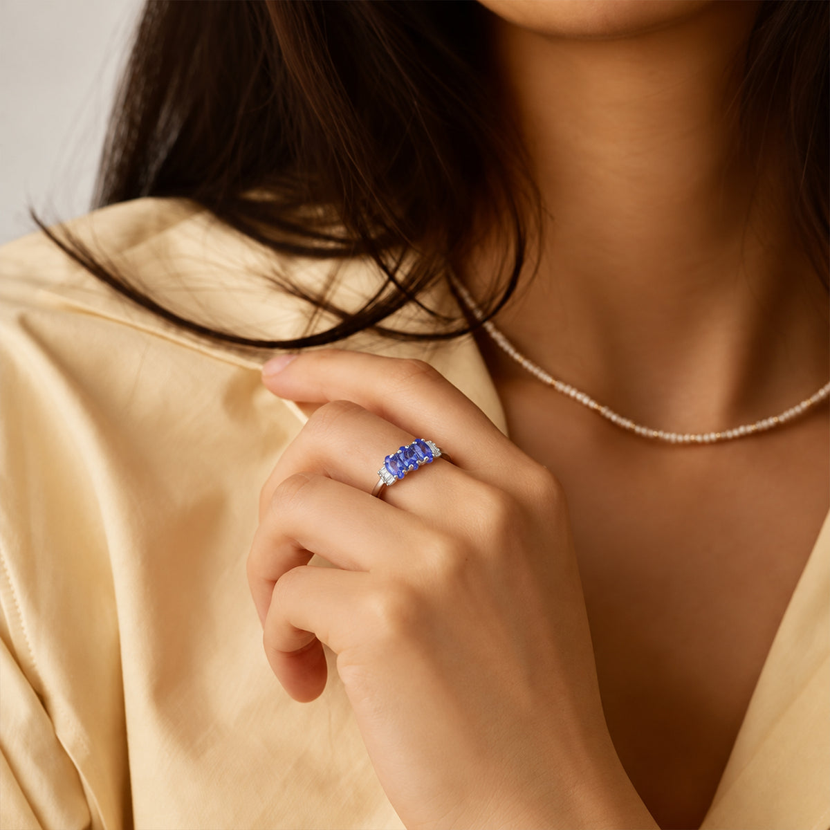 D'joy Tanzanite, White Diamond 3 Stone Ring in Platinum OverlaySterling Silver 0.839 Ct. 8775074 1