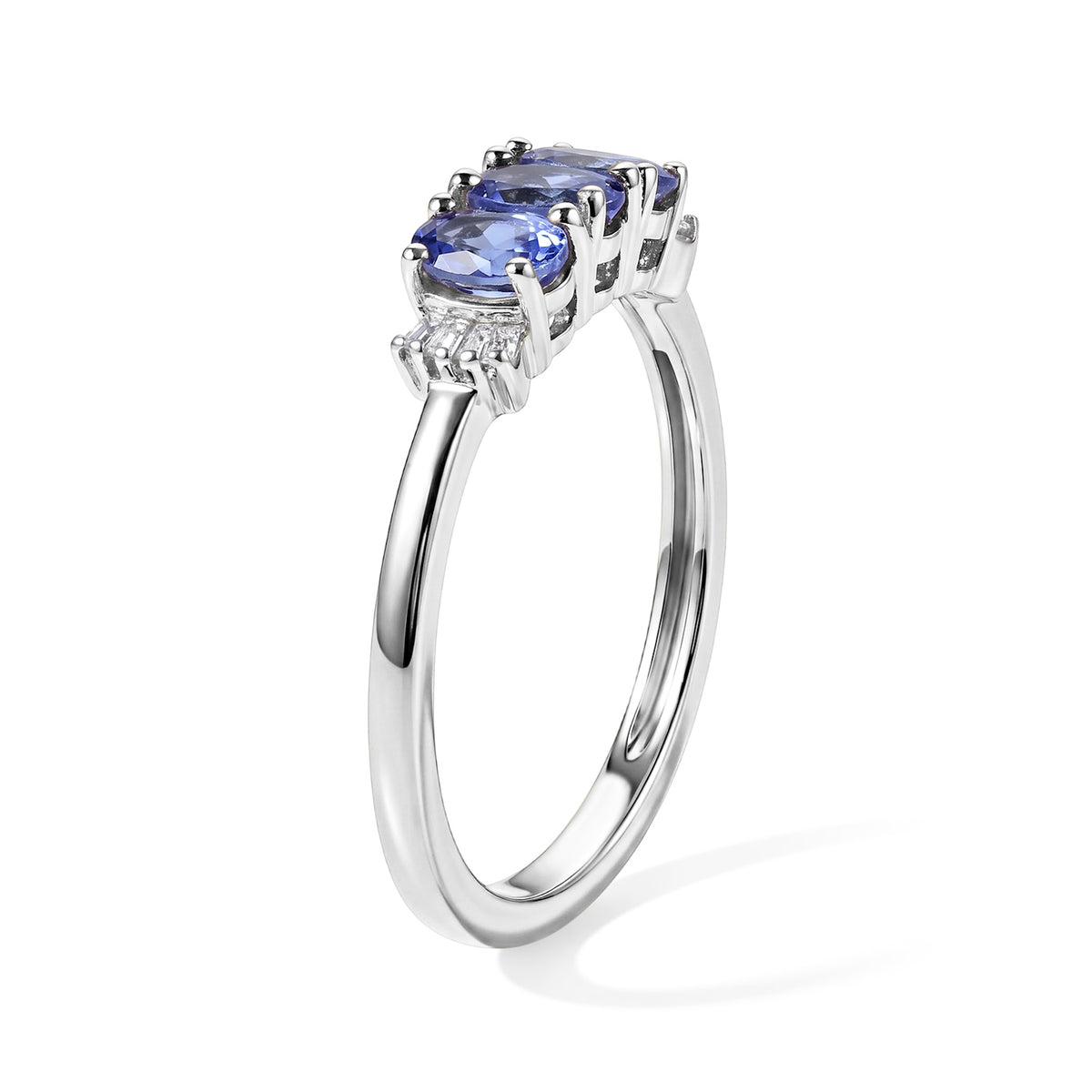 D'joy Tanzanite, White Diamond 3 Stone Ring in Platinum OverlaySterling Silver 0.839 Ct. 8775074 3