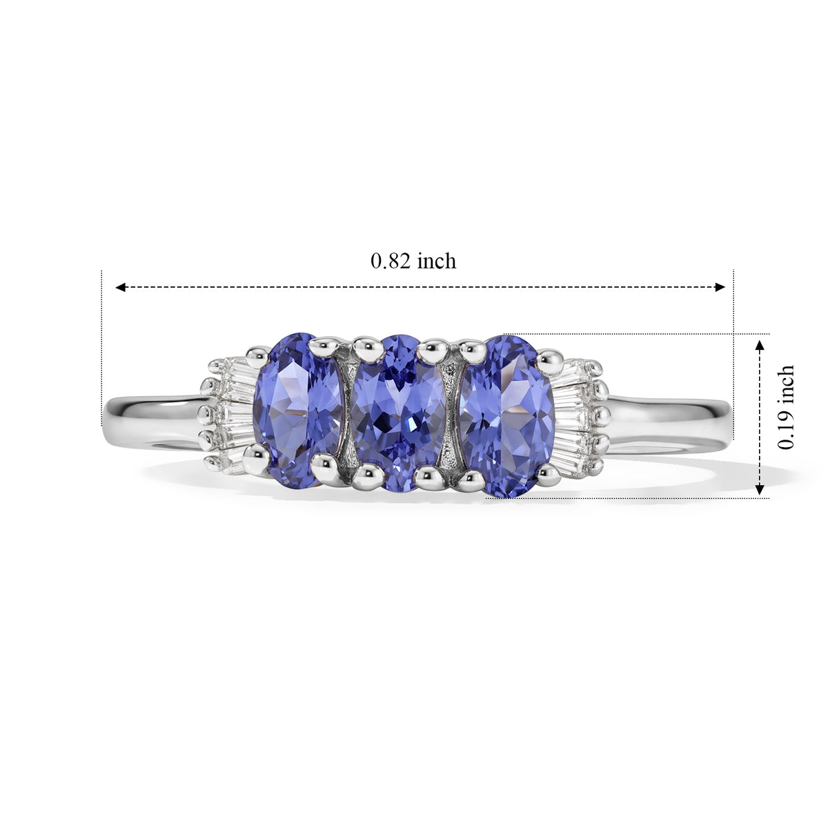 D'joy Tanzanite, White Diamond 3 Stone Ring in Platinum OverlaySterling Silver 0.839 Ct. 8775074 5