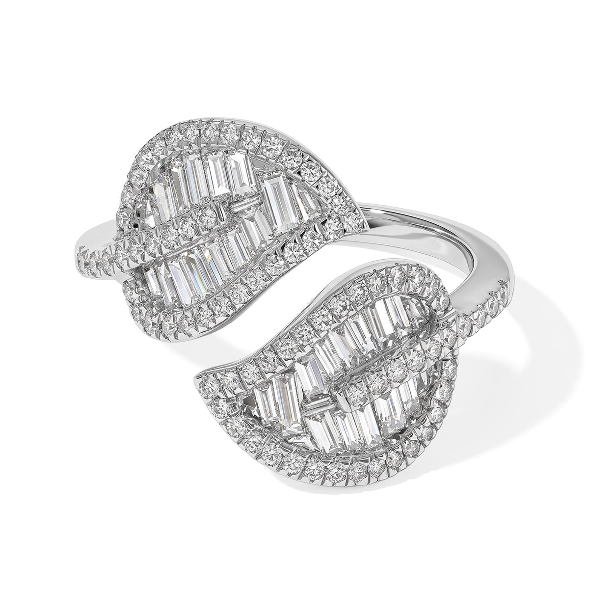 Luxuriant - Lab Grown Diamond Leaf Design Bypass Ring in Rhodium Overlay Sterling Silver 1.50 Ct. 8775529 0