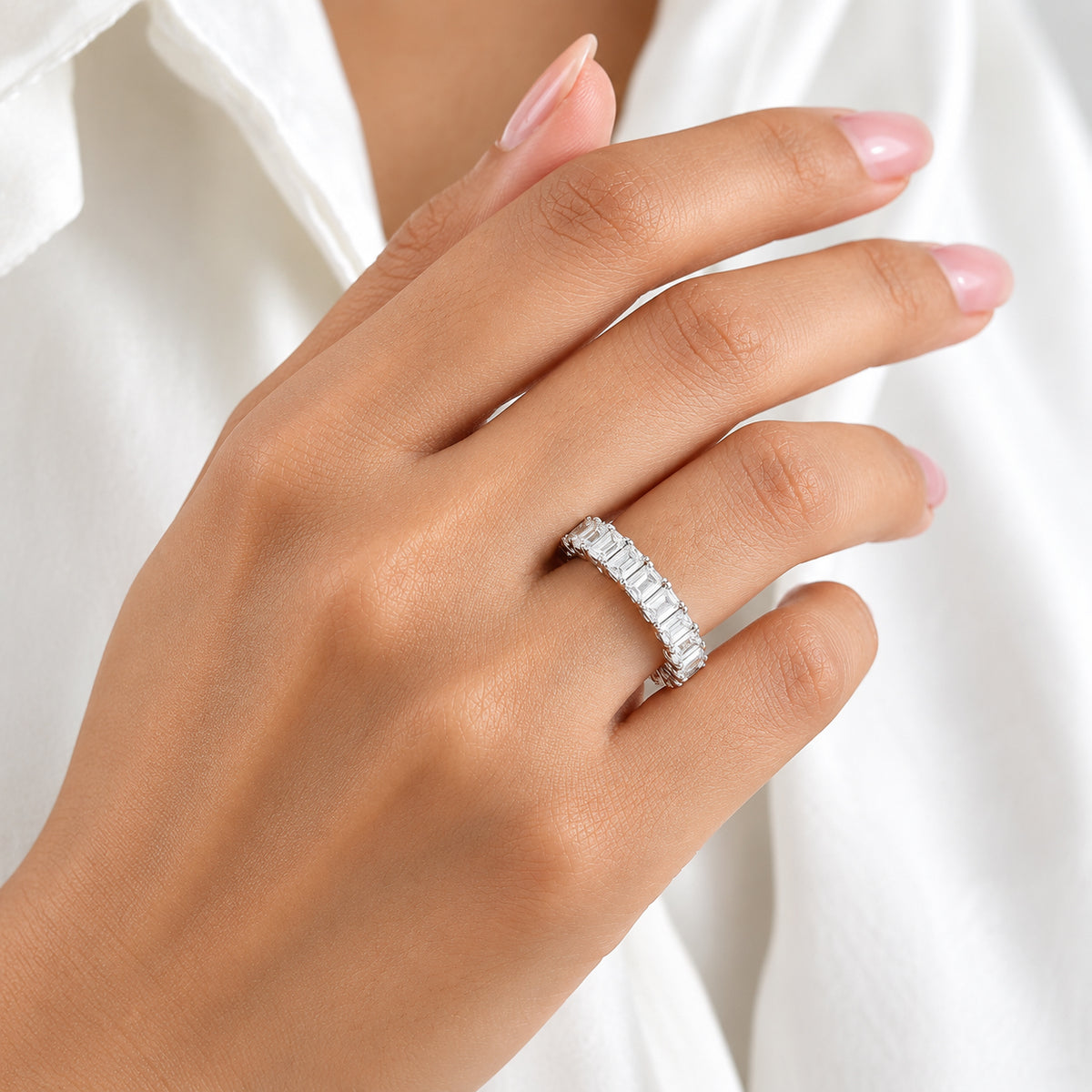 D'joy Moissanite Band Ring in Platinum OverlaySterling Silver  4.578  Ct. 8775621 1