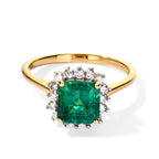 Luxuriant - Zambian Emerald & Lab Grown Diamond (SI/G-H) Halo Ring in 18K Vermeil Yellow Gold Plated Sterling Silver 2.00 Ct._8776403